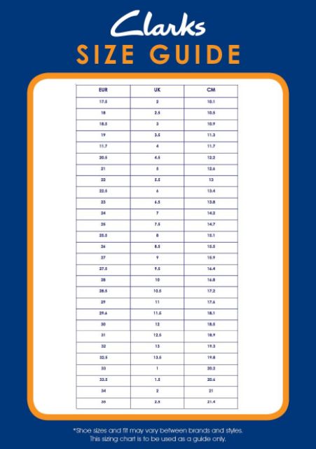 clarks children's shoe size conversion