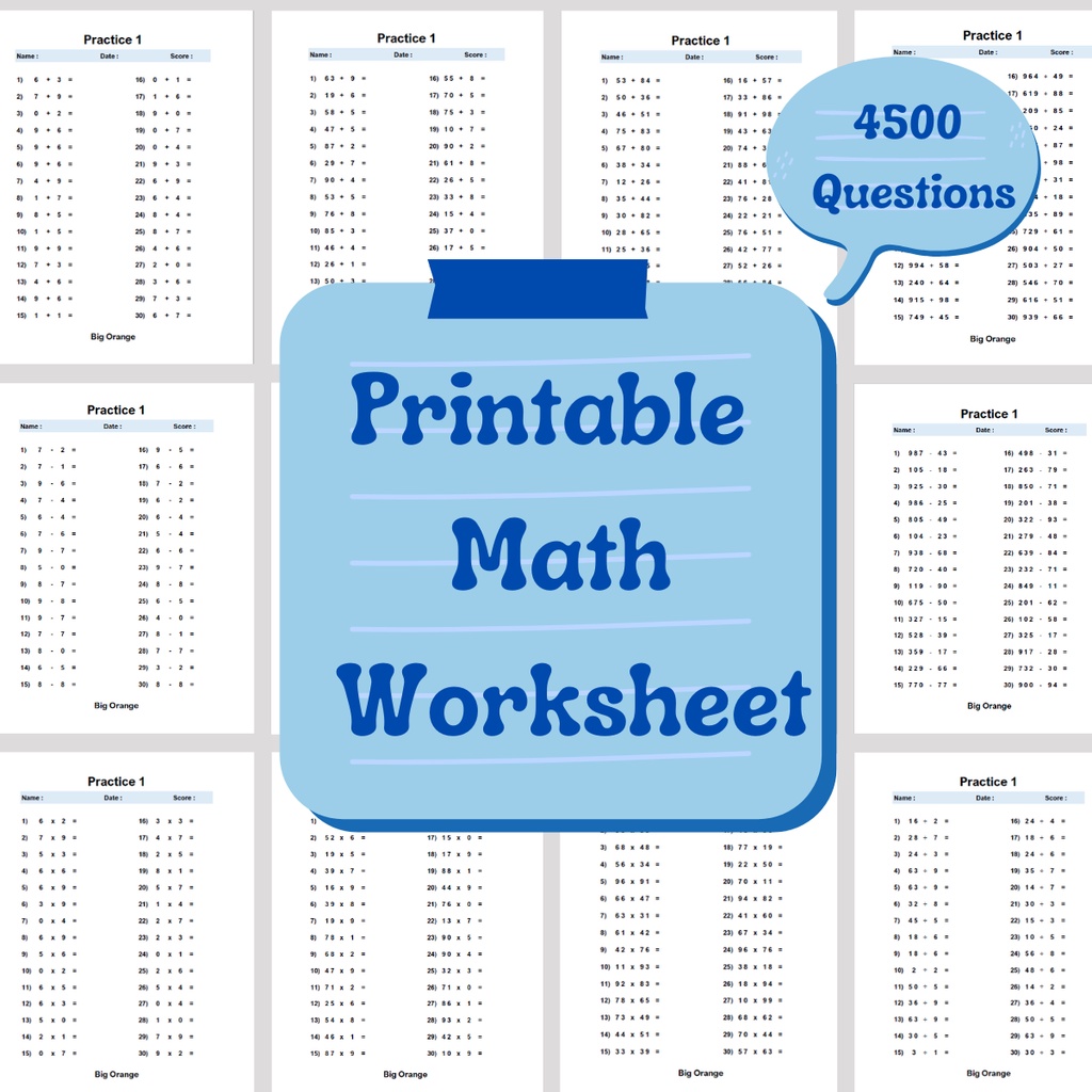 Printable Mathematics Worksheet -4500 Question/ Preschool- Addition ...