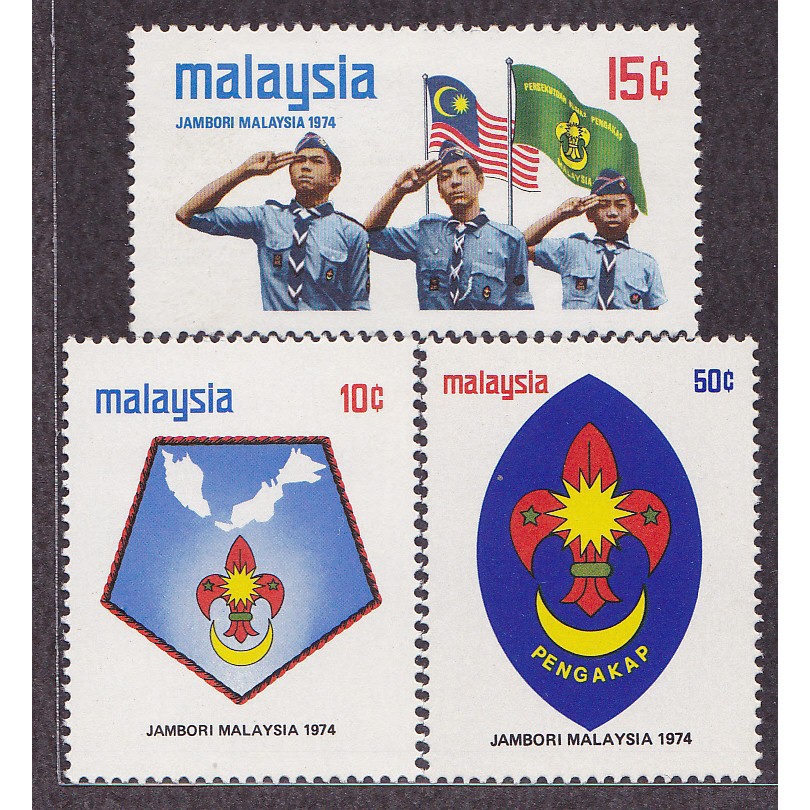 [SS] Malaysia 1974 Scout Jamboree Map Flag Badge Stamp Set