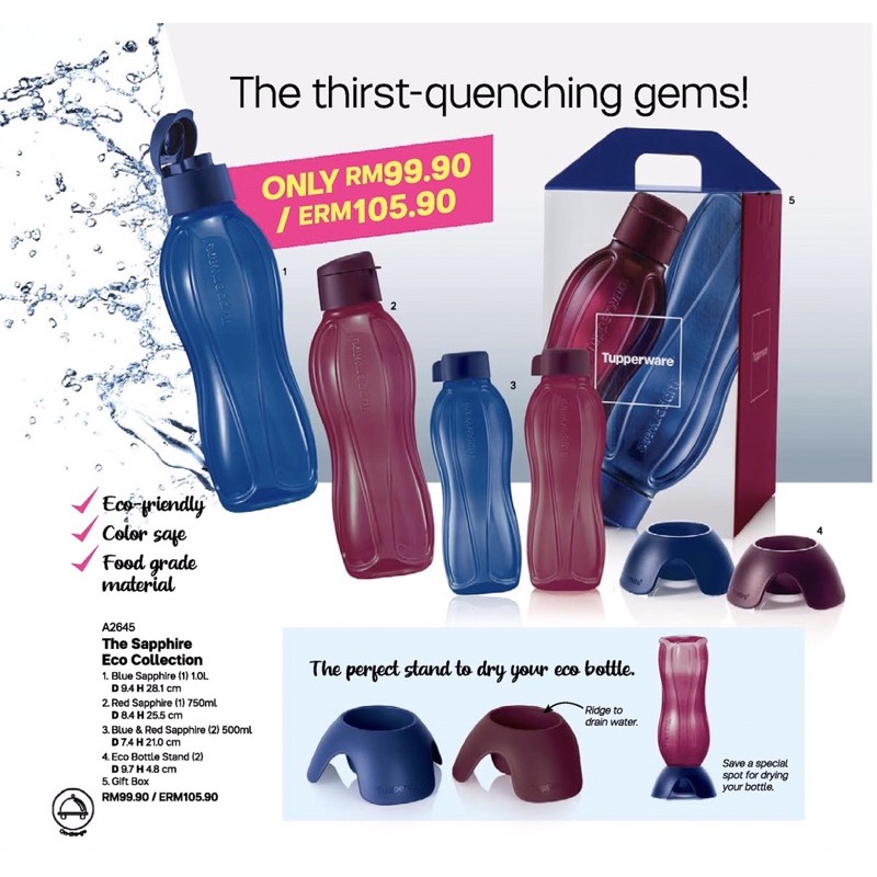 Tupperware Eco Bottle Sapphire Family Set READY STOCK