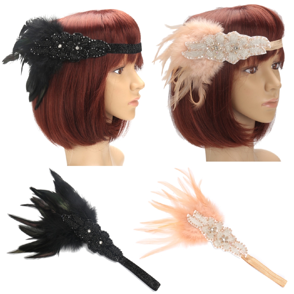 1920s Feather Headband Bridal 20s Great Gatsby Flapper Costume
