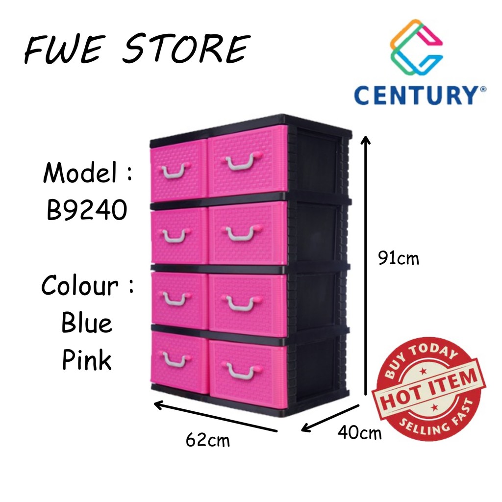 Century Double 4 Tier Plastic Drawer Cloth Cabinet Storage