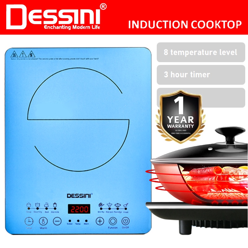 DESSINI ITALY Ceramic Electromagnetic Induction Hob Cooker Ultra Slim Soft Touch Control Panel Cooktop Tabletop Stove