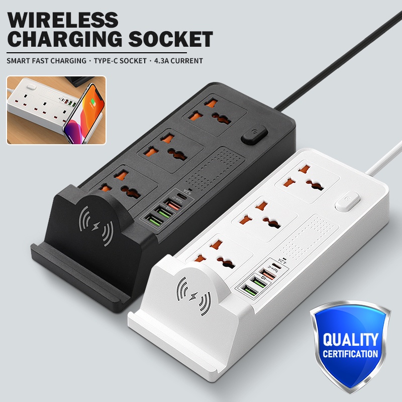 Power Strip Wireless Charger with 4.2A Fast Charging 3 AC Outlets and 3 Qi USB Ports 1 Typec