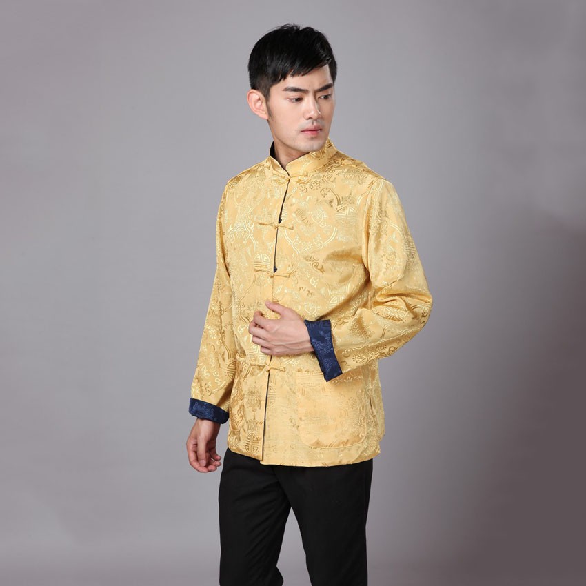 vkvk Chinese New Year Clothes for Men Tang Suit Men Hanfu Traditional Kungfu Clothing Full Sleeve Both Sides Shirt 
