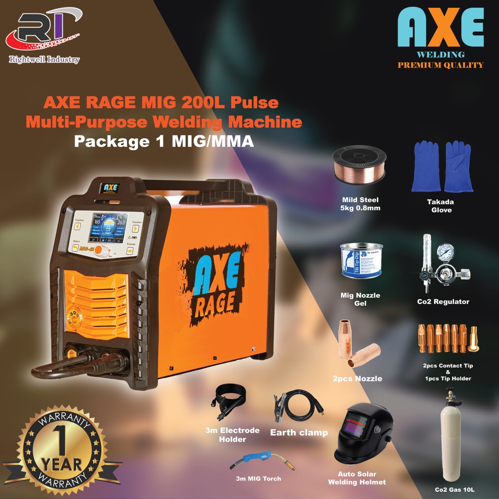 AXE RAGE MIG 200L PULSE MultiPurpose Welding Machine MIG/MMA/LIFT TIG (Aluminium Welder