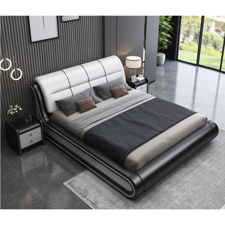 Luxury Leather Bed Frame Set Included 2 Bedside Table BedFrame Tatami ...