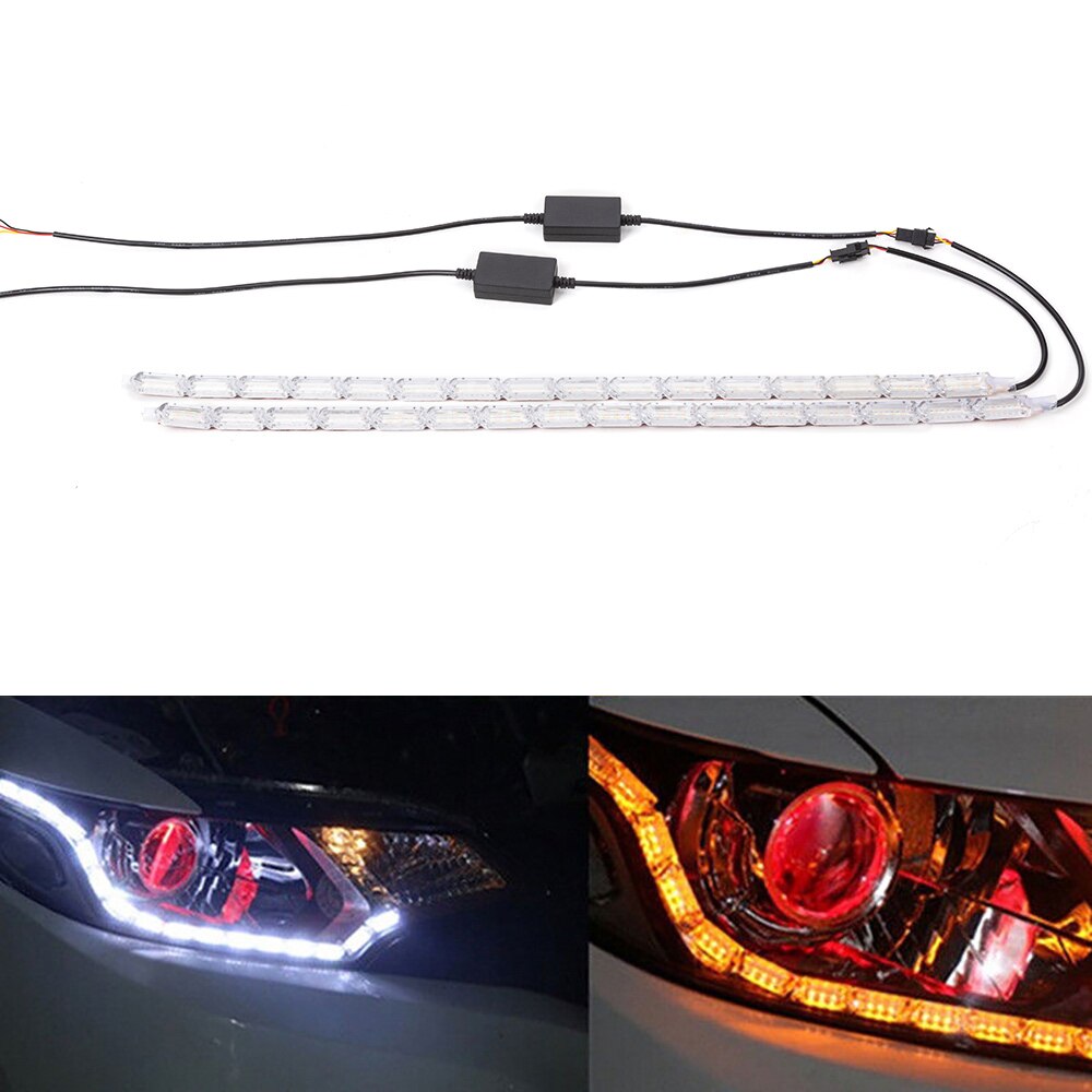 2pcs Jalur LED Fleksibel DRL Lampu Lari Siang Kalis Air Lampu Depan Aliran Berjujukan Pelumba Belakang Pelari Sudut Isyarat Giliran DRL