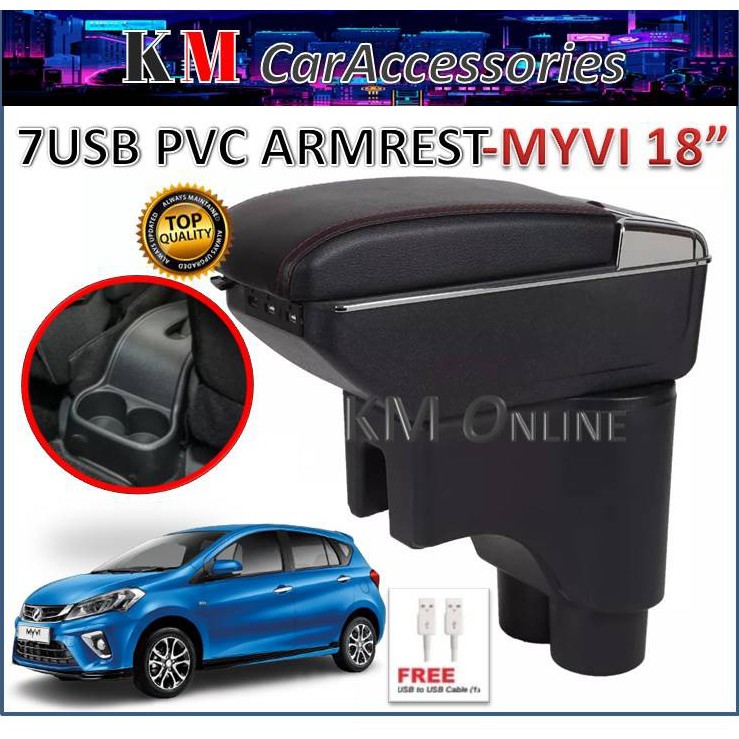 PERODUA MYVI 20172022 ARM Rest 7 USB ABS PU Leather ArmRest Compartment USB DOUBLE 2 Layer