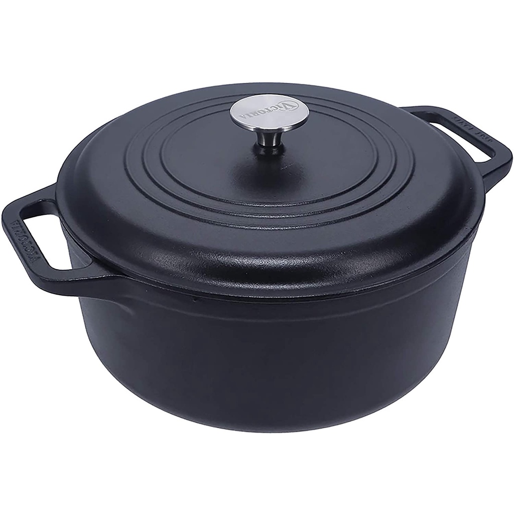 Victoria Cast Iron Large Dutch Oven with Lid and Dual Handles. 6 Quart