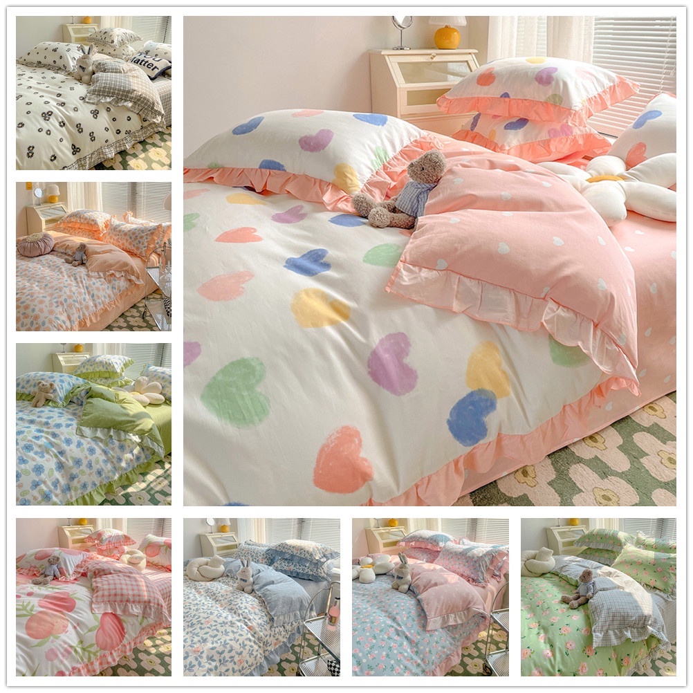 4 IN 1 Duvet Cover Set With Bed Sheet 100 Cotton Heart Print Bedding