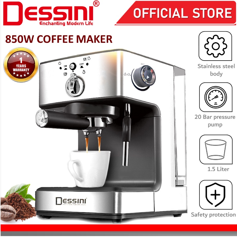 DESSINI ITALY 20 Bar Espresso Coffee Maker Brew Froth Cappuccino Latte Machine Milk Frothing Bubble Steamer (1.5L)