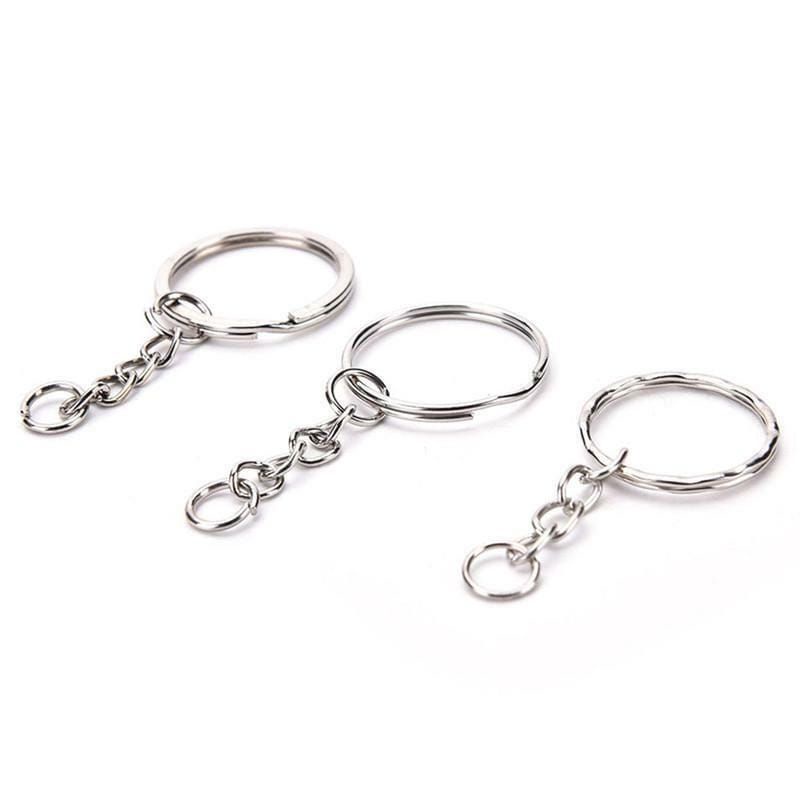 Lots DIY 25mm Polished Silver Keyring Keychain Split Ring Short Chain Key Rings 