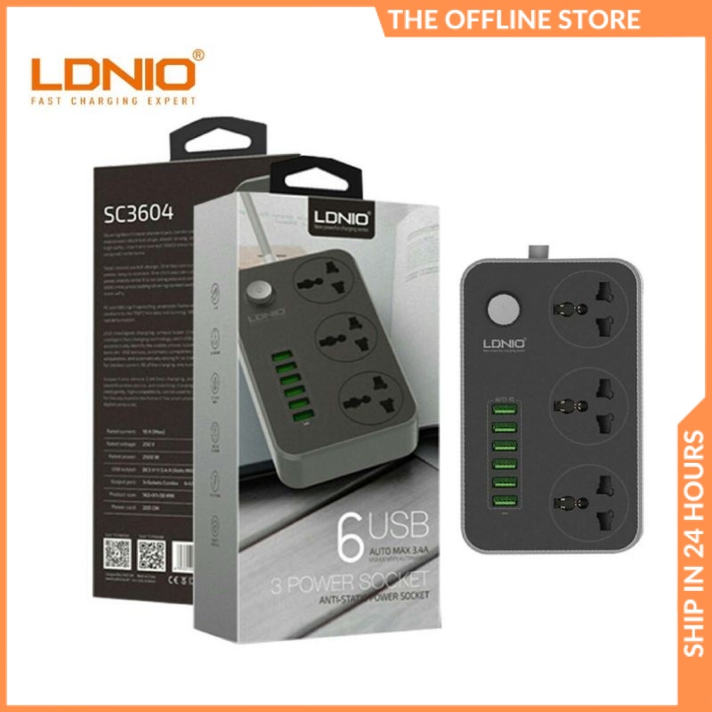 Ldnio Sc3604 Phone Charger Adapter 3 Universal Socket with 6 USB Output 3.4A Travel Charger