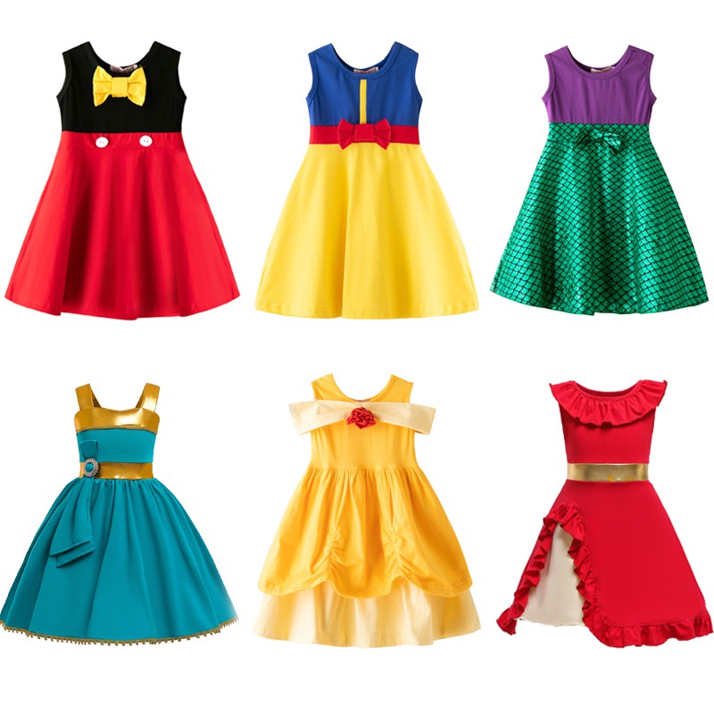 Fairy Tale Cosplay Minnie Girls Dress Cartoon Snow White Anna Princess Dress Rapunzel Aurora Elena Party Dresses