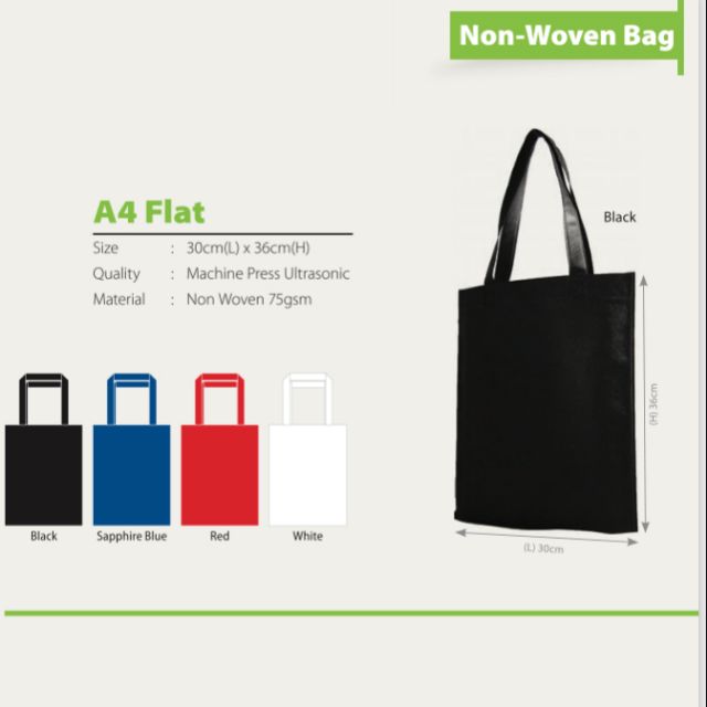 (PRE-ORDER) A4 FLAT NON WOVEN BAG PLAIN ECO TOTE BAG SHOPPING BAG BOLEH  CETAK