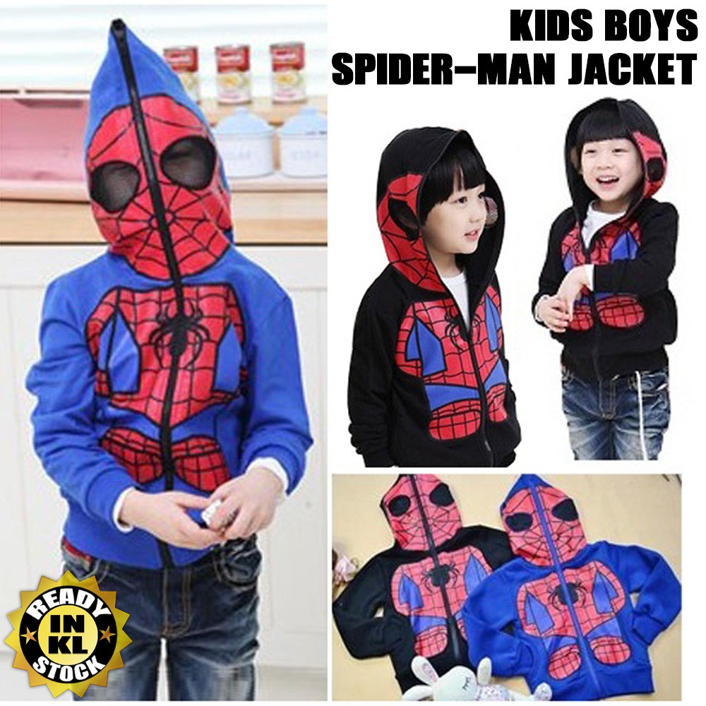 Kids Boys Long Sleeve Hoodied Spider-man Cotton Coat Zipper Cartoon TOPS Clothes