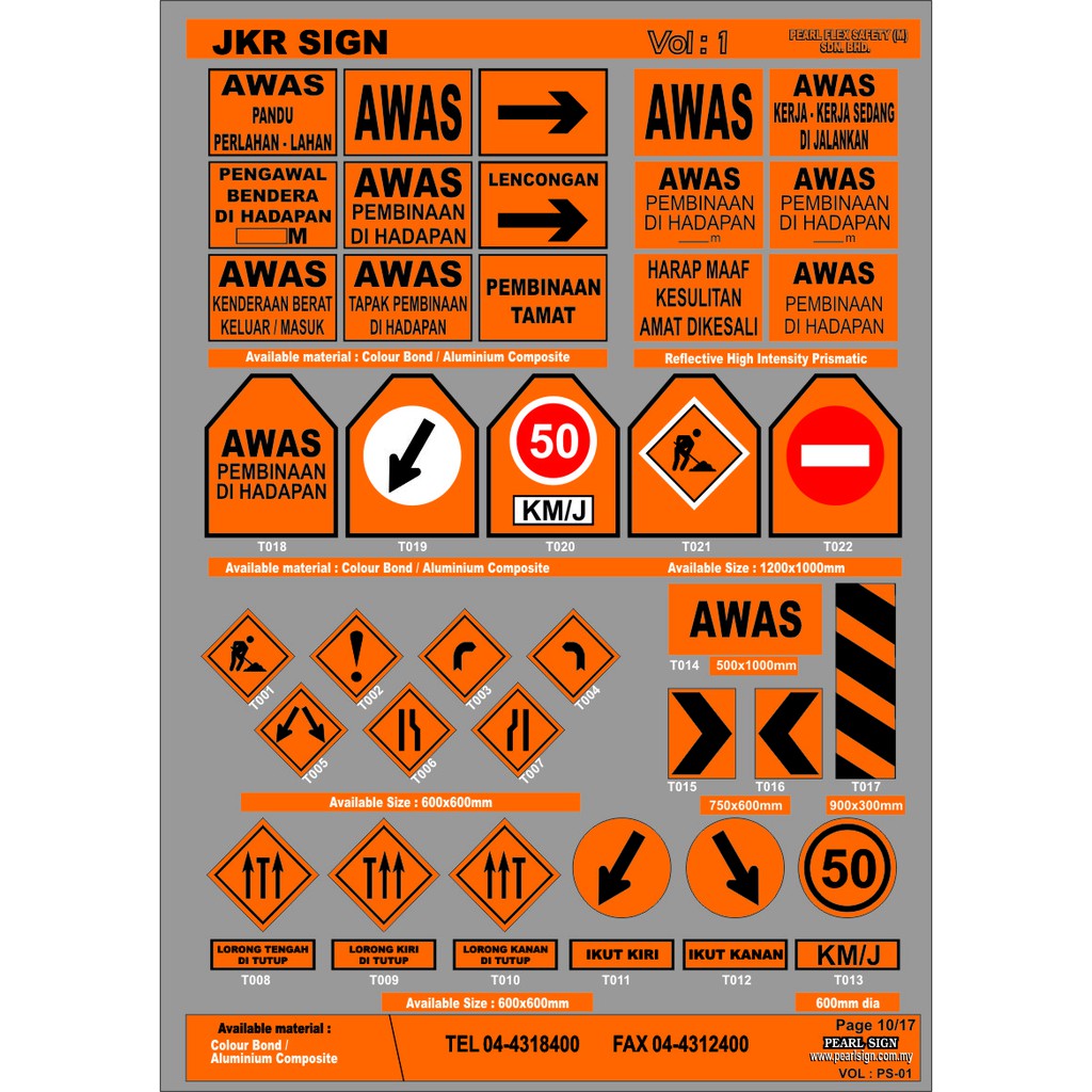AWAS JKR SPEC TEMP. ROAD SIGN 2X3FT FOLDABLE AWAS PANDU PERLAHAN, AWAS