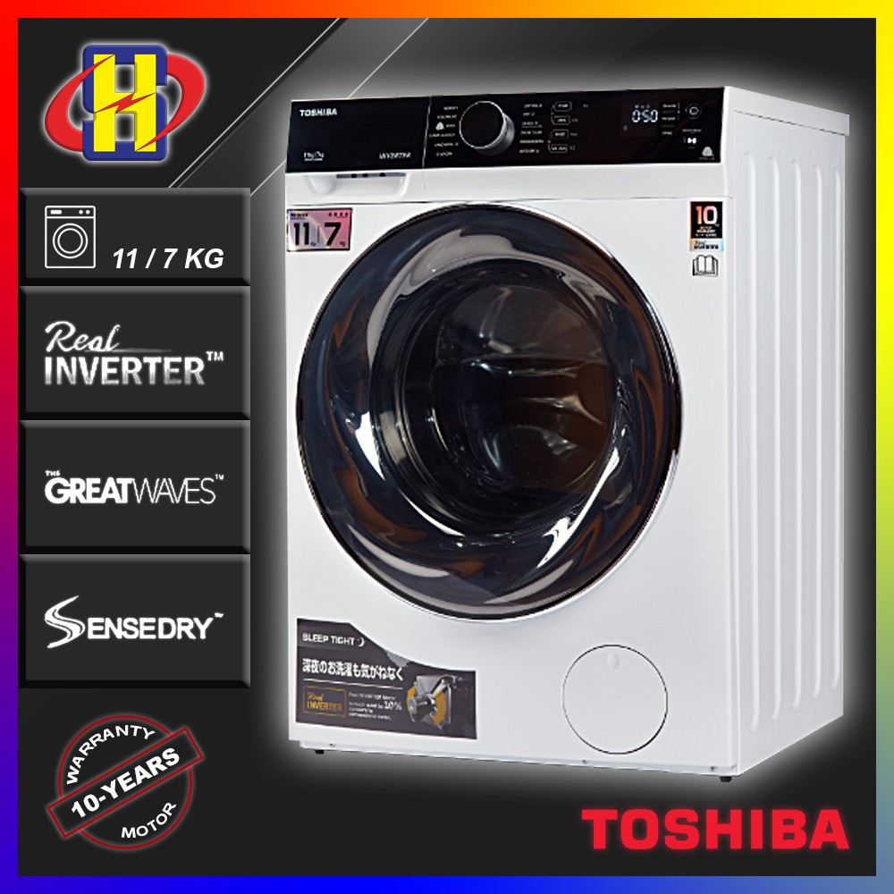 Toshiba Washer Dryer (11KG/7KG) Inverter Front Load Washing Machine TWD