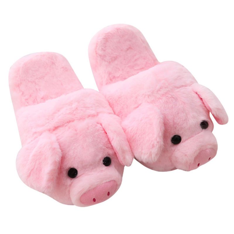 SOME Womens Winter Cute Pink Little Pig Animal Cartoon Plush Slippers Funny  Non-Slip Sole Furry Fluffy Flat Indoor Warm | Shopee Malaysia