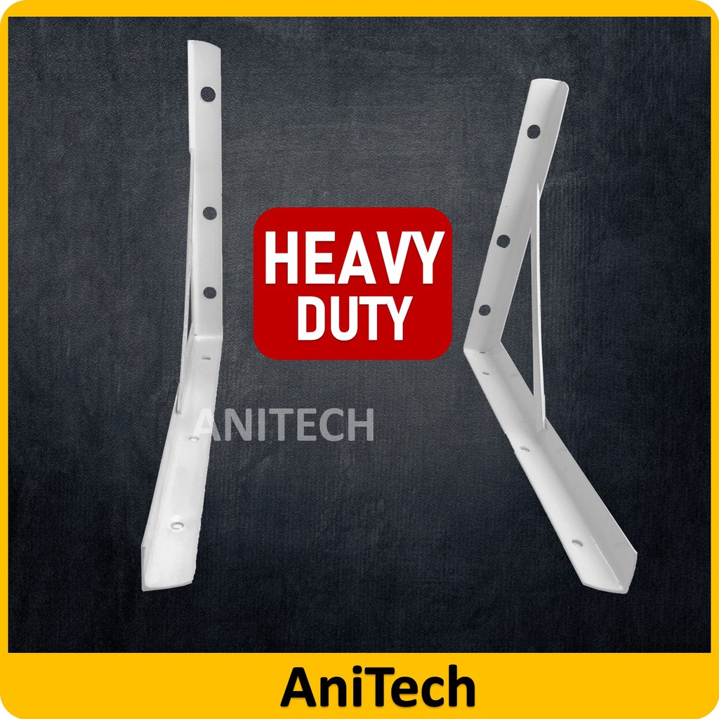 ANITECH 1 Pcs Heavy Duty White Coat Wall Shelf Shelving L Bracket Wall Mount Rack Racking Support Iron L