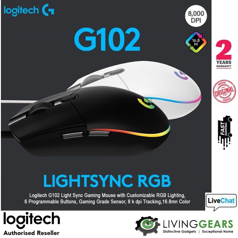 Logitech G102 Lightsync Rgb 8k Dpi 6 Button G300s Optical Wired Gaming Mouse 2500 Dpi Usb Compatible Shopee Malaysia