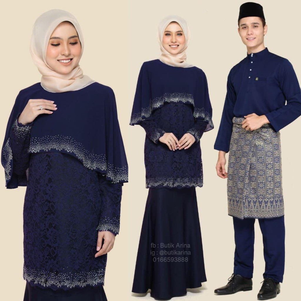 Baju Kurung Moden Nikah Sanding Biru Gelap Dark Blue Navy Blue Couple Set Sedondon Mawar Shopee Malaysia