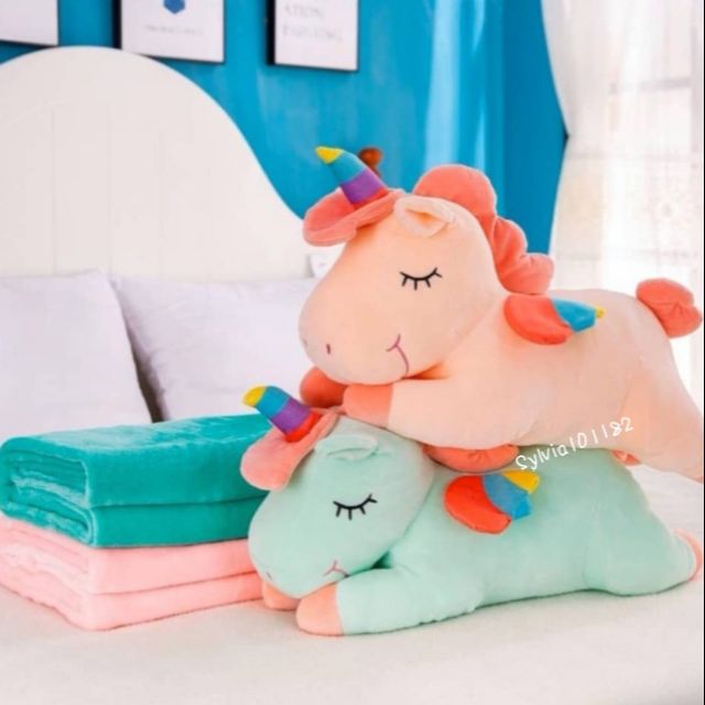 READY STOCK55cm Anak Patung Unicorn Doll Blanket Selimut 2in1 Soft Stuffed Plush Toys kid girl boy baby Birthday Gifts