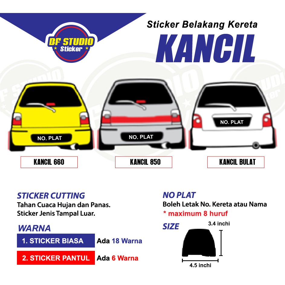 Sticker Belakang Kereta Perodua Kancil, 1 Pcs, Boleh Tukar 