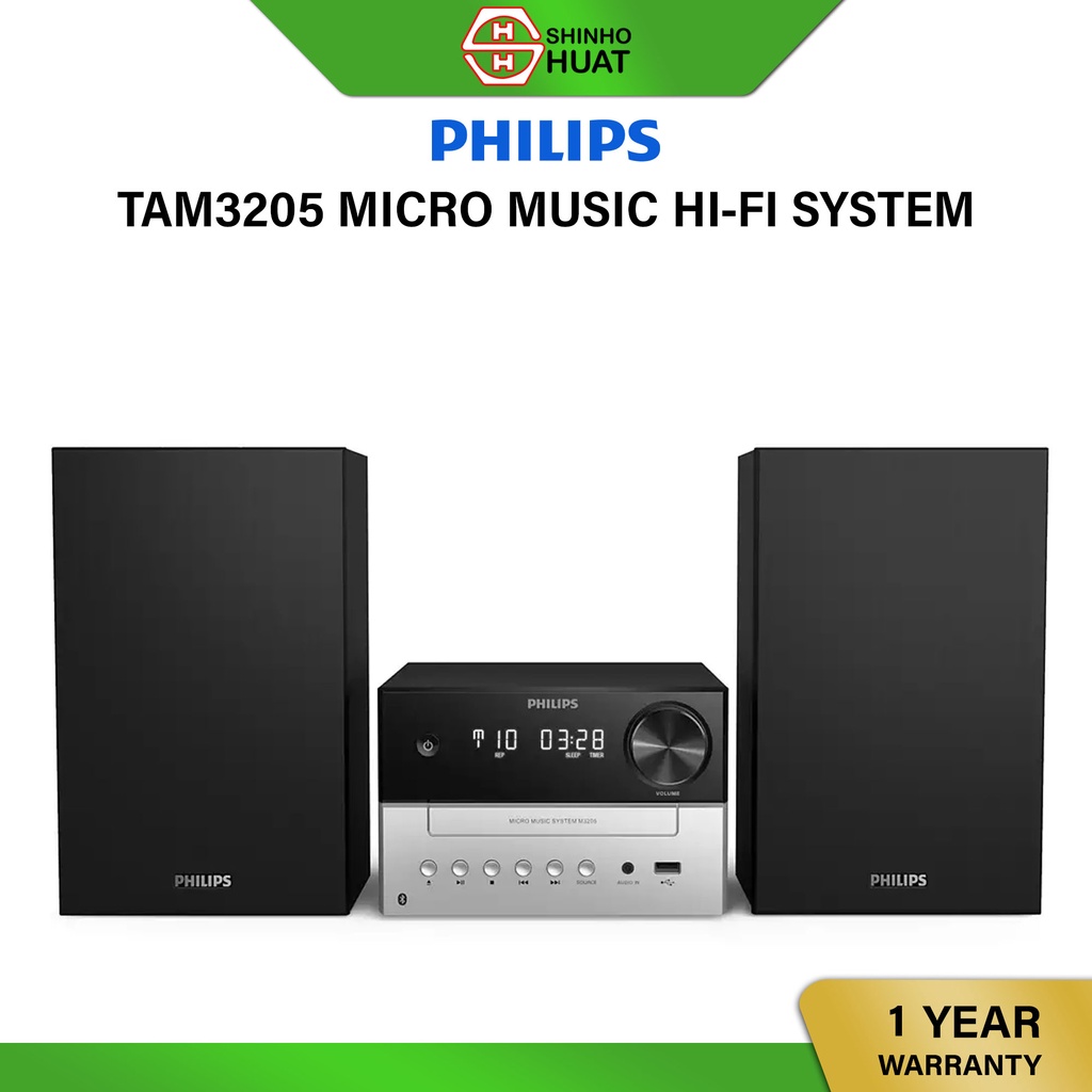 Philips TAM3205 Micro Music System USB Bluetooth CD Speaker 18W Digital ...