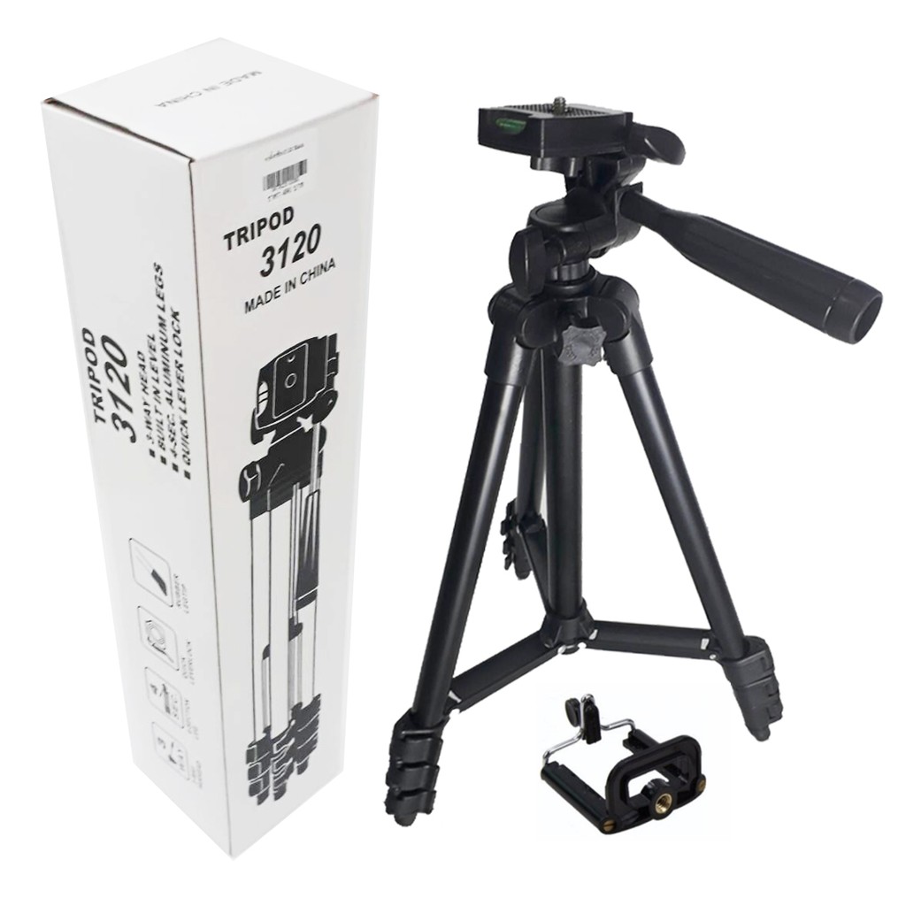 Portable 3120 Black Tripod Lightweight Aluminium Adjustable Universal Stand 3 Level Lock for Smartphone DSLR Live Camera