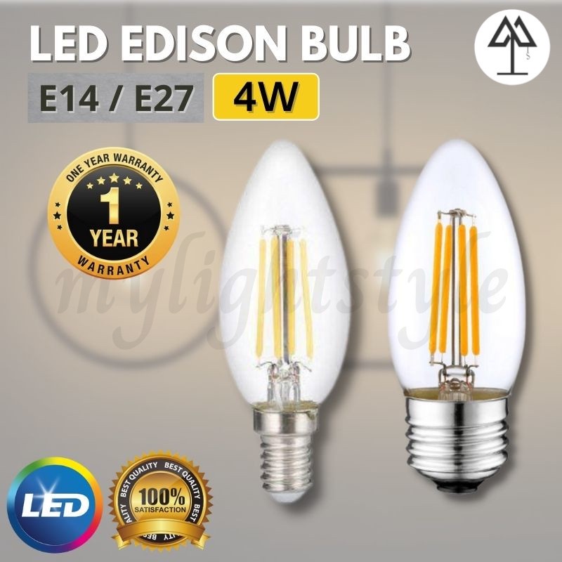 E14 E27 Screw LED 4W Candle Light C35 Edison Bulb Chandelier Filament Mentol Lampu COB Energy Saving