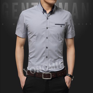 8 Colors Men's Summer Plain Casual Shirt Short Sleeve Business Slim Fit ...