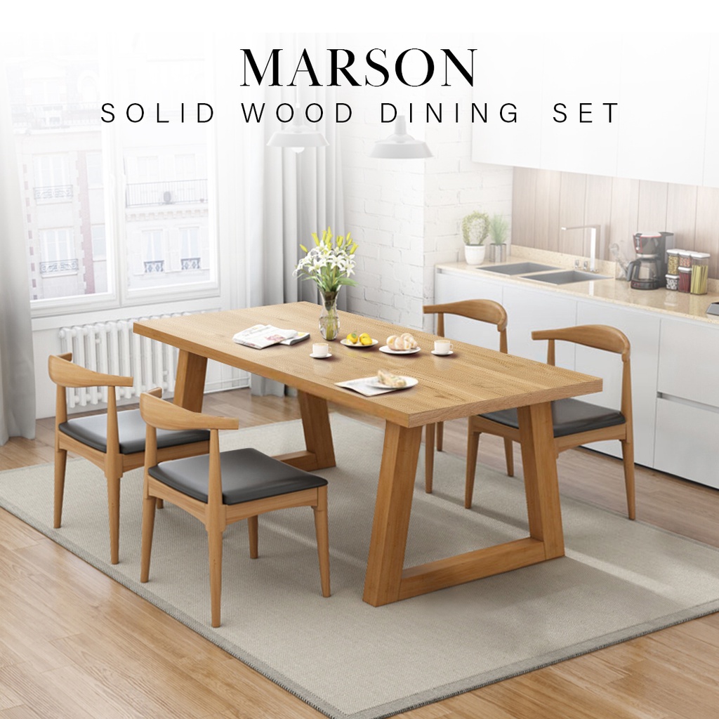 FINSSO: Marson Solid wood Dining Table 120x60cm / Dining Set with 4 Chairs