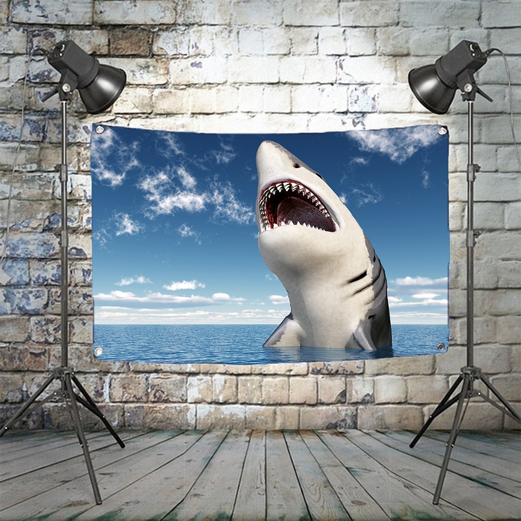 Bedroom Background Decoration Poster Banner Hanging Paint Art Big Shark Design