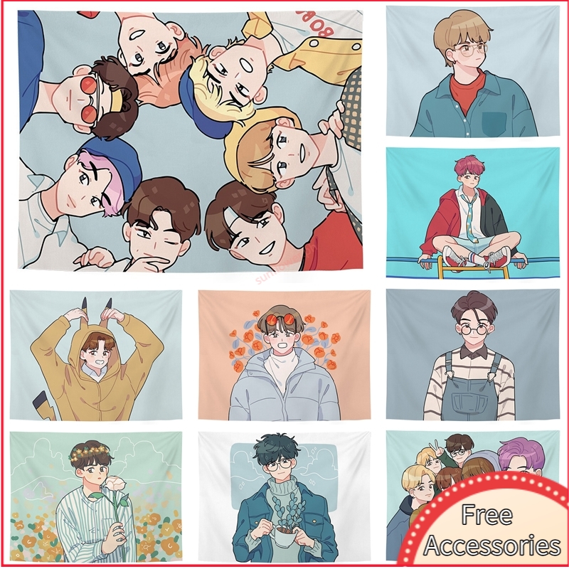 BTS Tapestry Cute Anime Bangtan Boys Wall Tapestry Wall Hanging Cloth  Bedroom Background Cloth Home Decor | Shopee Malaysia
