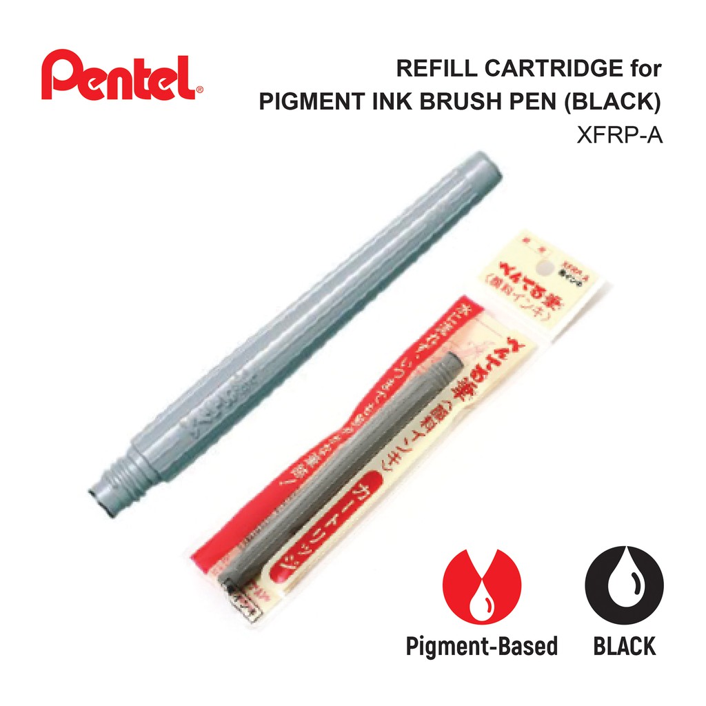 SET of 6 NEW Pentel Shaped Fude Brush Pen Black Ink bold medium F/S Japan