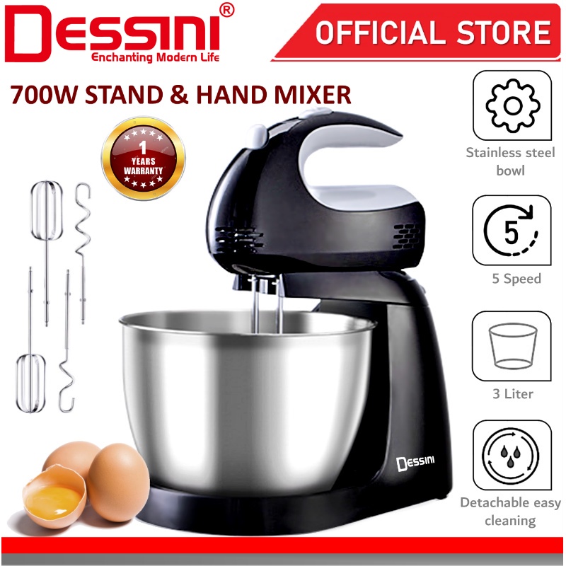 DESSINI ITALY 5 Speed Electric Stand Mixer Hand Beater Egg Blender Grinder Dough Whisk 3L Bowl Pengadun Bancuh Telur