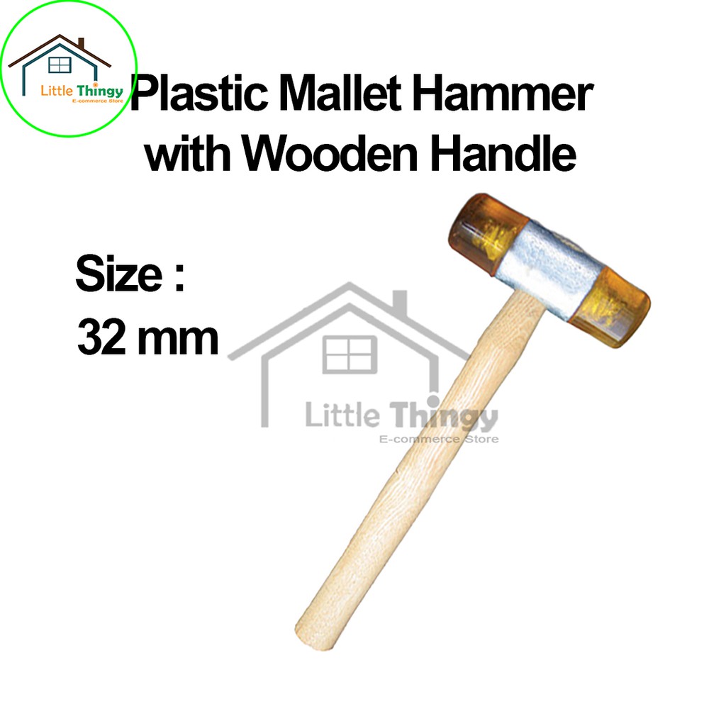 32mm (Yellow) Plastic Mallet Hammer with Wooden Handle LittleThingy