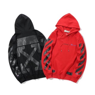 off white x champion hoodie red