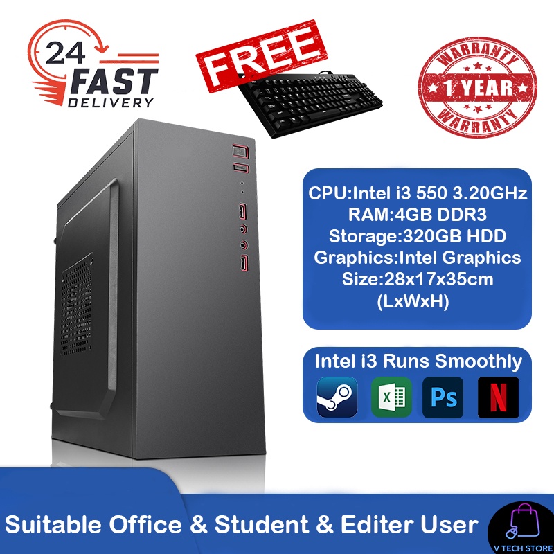 (New) Desktop Komputer Desktop Gaming PC Office Desktop Computer CPU (1 Year Warranty)Intel i3 Desktop Computer Desktop