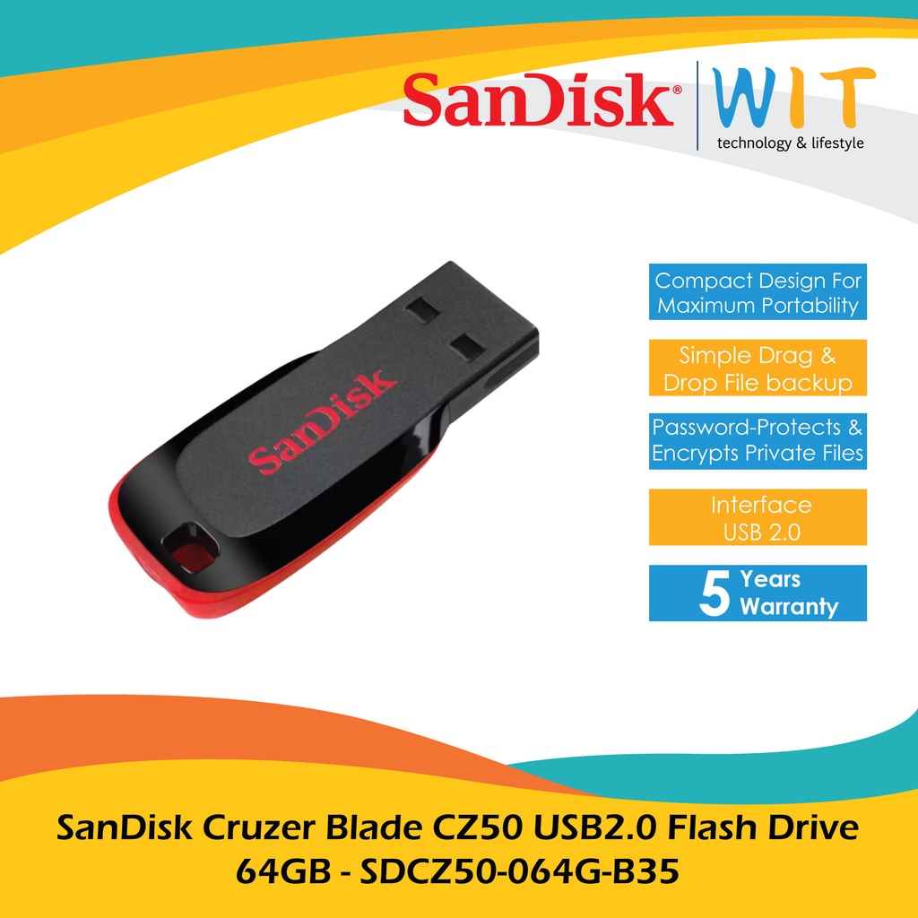 SanDisk Cruzer Blade CZ50 USB2.0 Flash Drive - 16GB/32GB/64GB/128GB