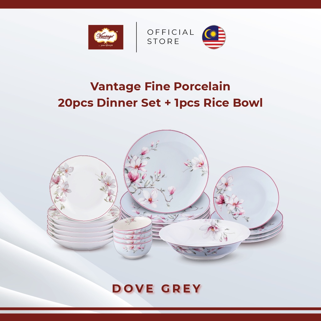 Vantage Dove Grey Magnolia  Fine Porcelain  Dinner Set(20pcs Tableware)