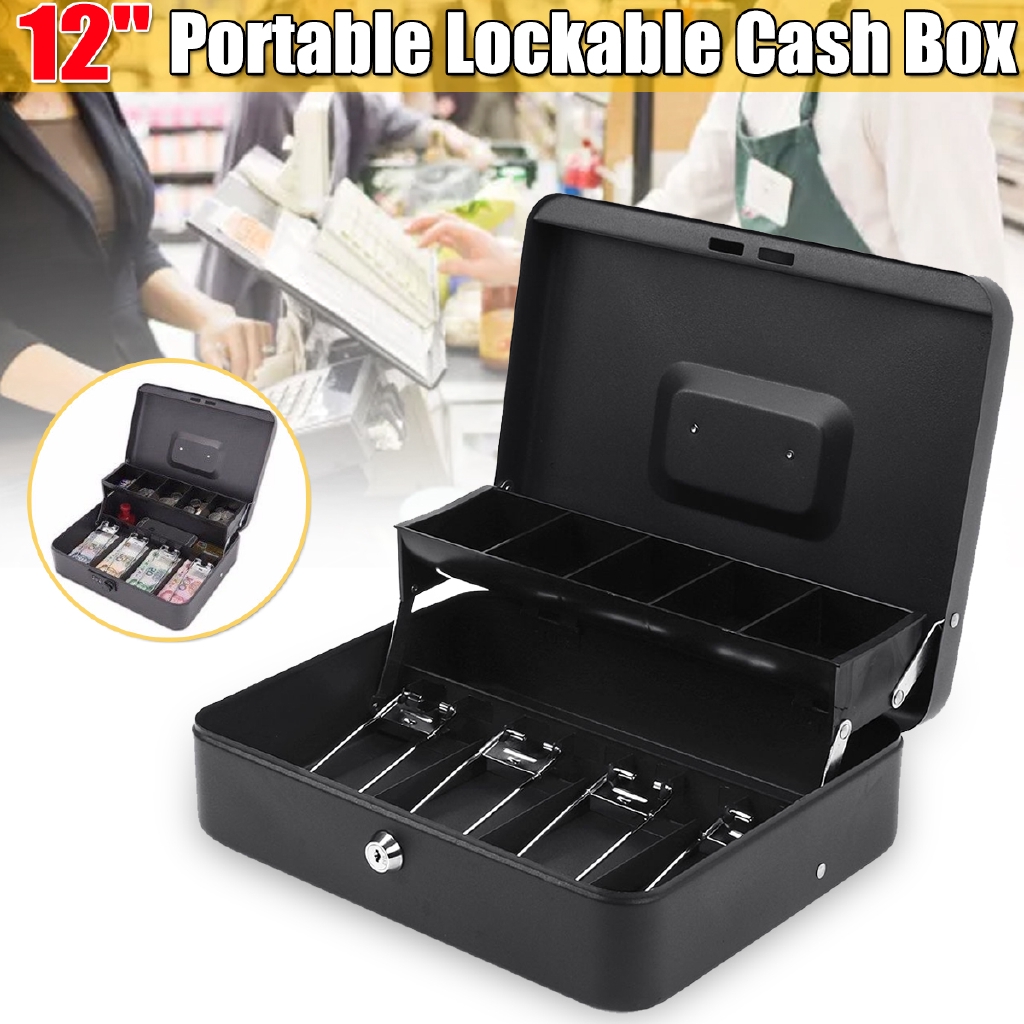 Metal Piggy Bank Key Lock Petty Coin Cash Money Box Pot Lockable Cash