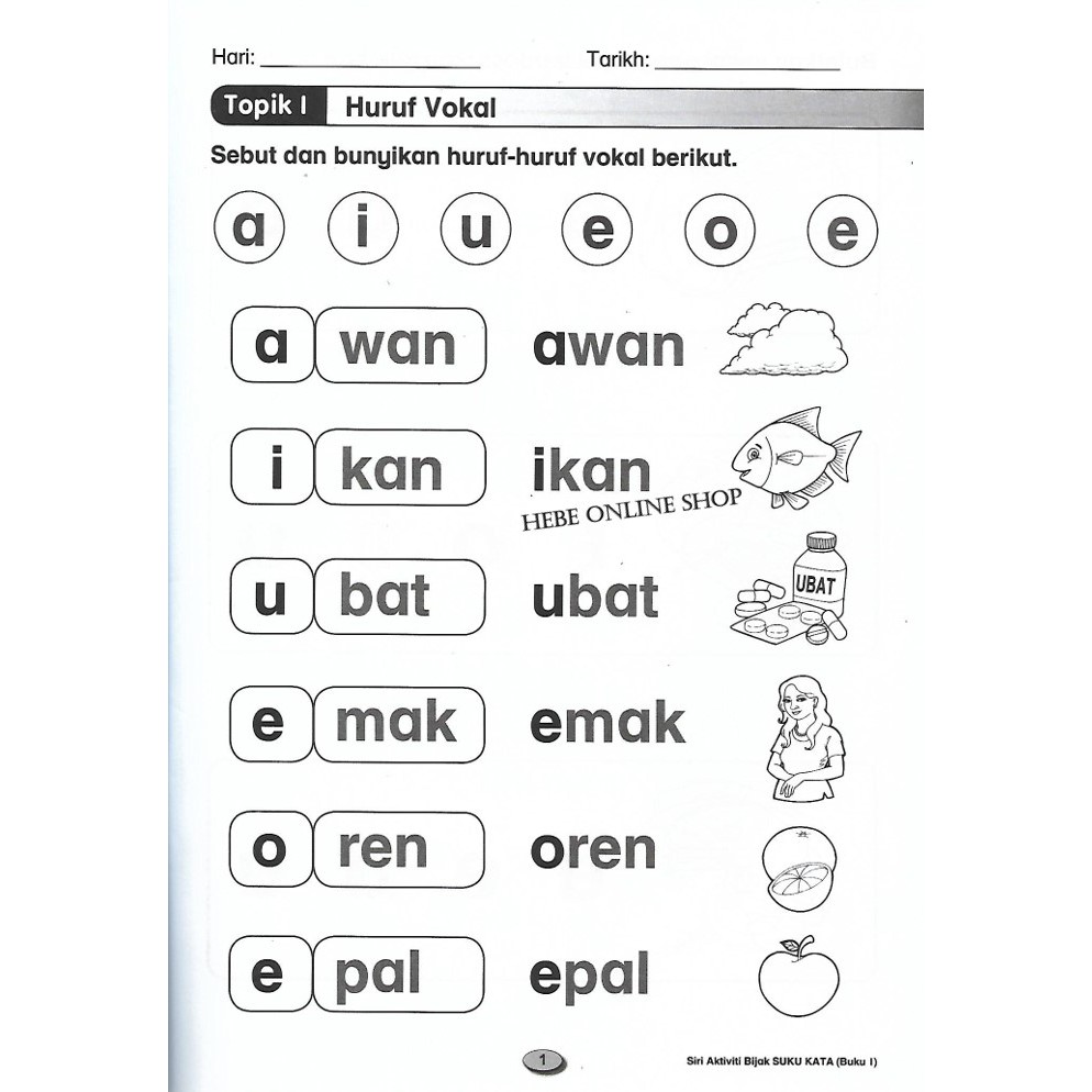 Lembaran Kerja Suku Kata Prasekolah Buku Suku Kata Pd Vrogue Co