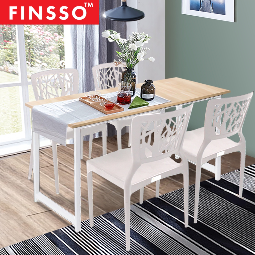 FINSSO 120x60 Contemporary Dining Table White Steel FINSSO 120x60 Contemporary Dining Table White Steel