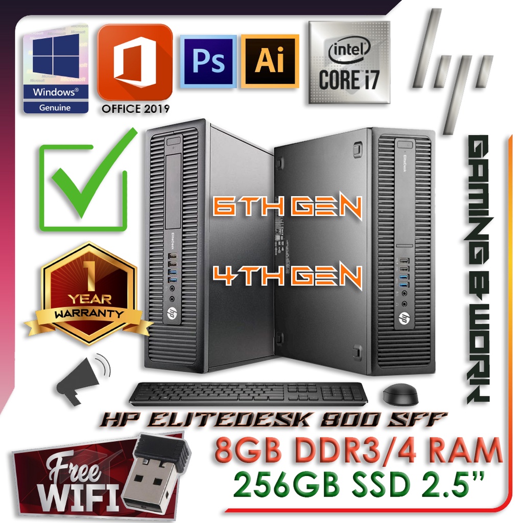 ORGINAL HP ELITEDESK 800 SFF - INTEL CORE I7 QUAD CORE PROCESSOR / 8GB RAM / 256GB SSD STORAGE / WINDOW 10 PRO GENUINE