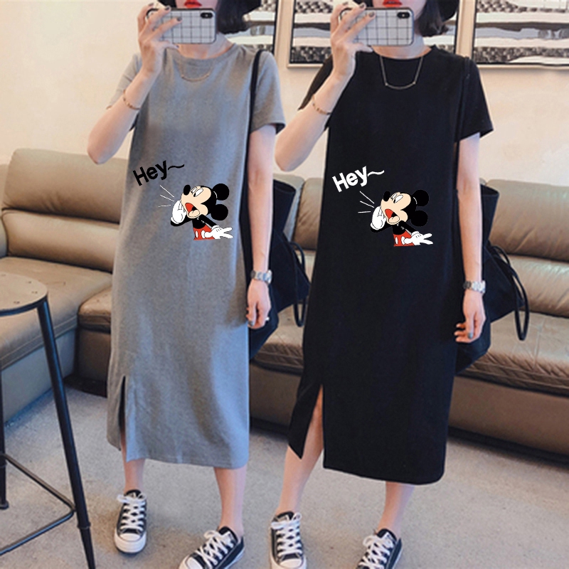 ✨OOTD.styles✨ Plus Size Women's Long Over Knee Bottom T-shirt Dress Mickey  Mouse Loose Casual Dresses | Shopee Malaysia