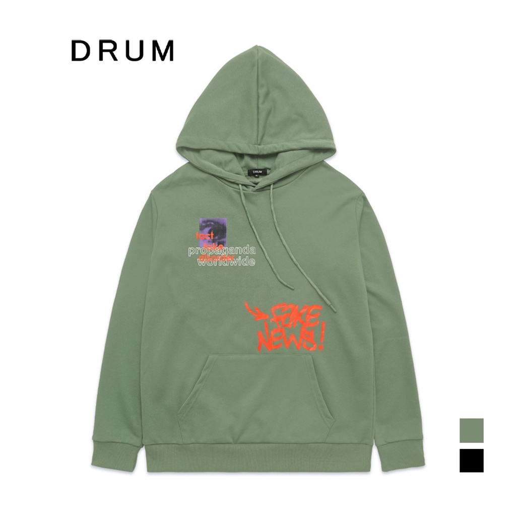 DRUM Fake News Printed Hoodie- Green/Black