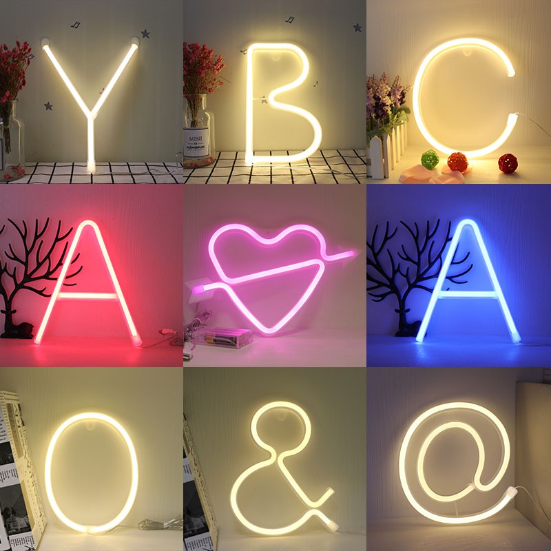 Night Light Neon Alphabet Lamp 26 Letters Number Color Change Birthday